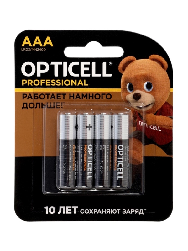 Батарейка алкалиновая OPTICELL PROFESSIONAL, AAA, LR03-4BL, 1.5В, блистер, 4 шт
