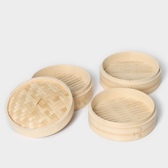 Пароварка Доляна «Восточная кухня», 3 этажа, d=24 см, бамбук