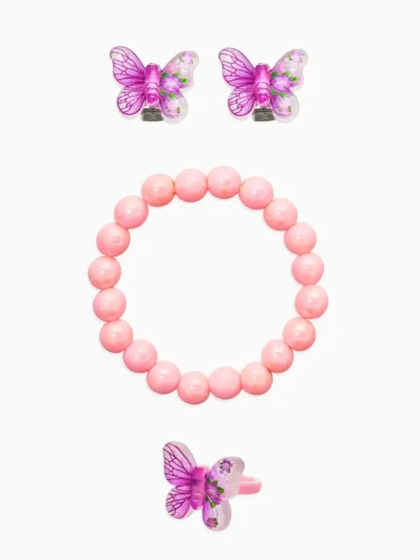 Набор детский &laquo;Выбражулька. Бабочки&raquo;, 3 предмета: клипсы, кольцо, браслет, розовый