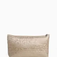 Косметичка - пенал на молнии, маленькая, с буквами, бежевая