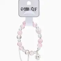 Браслет с подвесками "Сахарный" ромб, сердечко, шар №10, цвет бело-розовый в серебре