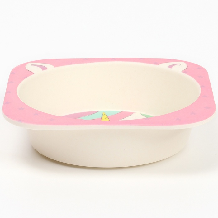 Набор бамбуковой посуды «Единорожка», тарелка, миска, стакан, приборы, 5 предметов Набор бамбуковой посуды «Единорожка», тарелка, миска, стакан, приборы, 5 предметов