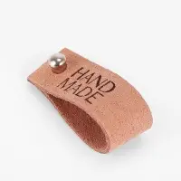 Бирка с кнопкой Hand made, замша, 10 шт., 8&times;1.5 см, коричневая