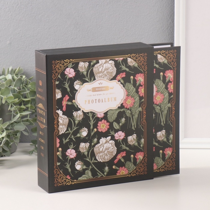 Фотоальбом на 80 фото 10х15 см Фотоальбом на 80 фото 10х15 см "Цветочный прованс" в коробке чёрный 5х19х23 см