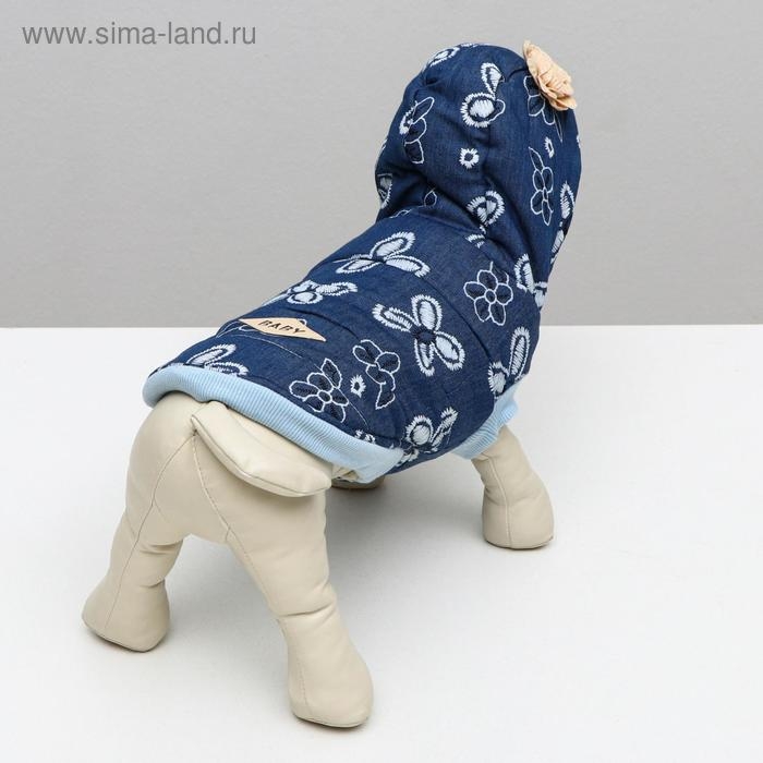 Куртка для собак с цветами, XXL (ДС 40 см, ОШ 35 см, ОГ 55 см), тёмно-синяя Куртка для собак с цветами, XXL (ДС 40 см, ОШ 35 см, ОГ 55 см), тёмно-синяя