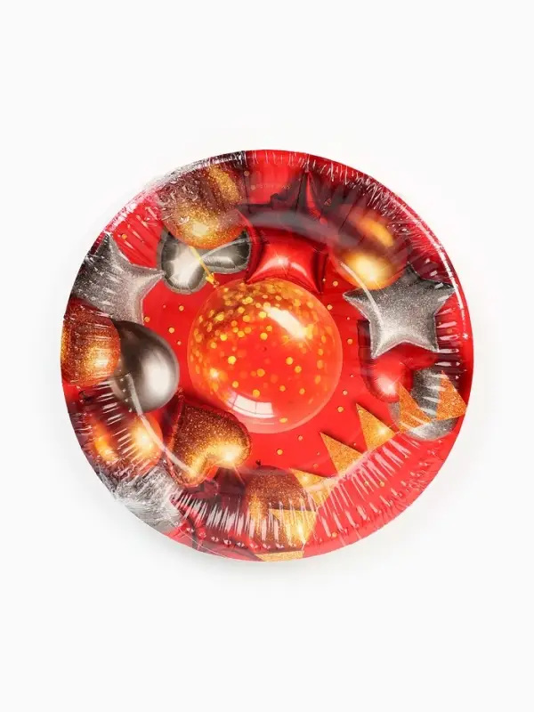 Тарелка одноразовая бумажная «Воздушные шары фольга», красная 18 см