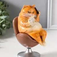 Сувенир полистоун лак "Пухлый кот - решала, в кожаном кресле" крутится 10,5х8,7х16 см