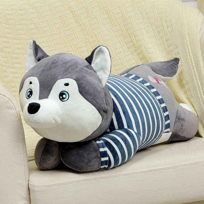 Мягкая игрушка «Хаски», с пледом, 60 см, цвет серый Мягкая игрушка «Хаски», с пледом, 60 см, цвет серый