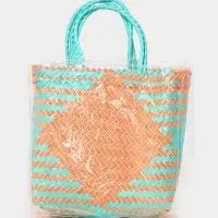 Сумка плетёная, 30&times;15&times;35 см, пластик, бирюзово-жёлтая