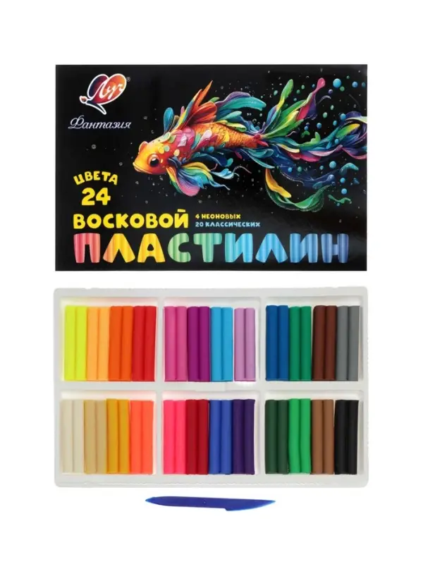 Пластилин мягкий (восковой) &laquo;Луч. Фантазия&raquo;, 24 цвета, 360 г, со стеком, МИКС