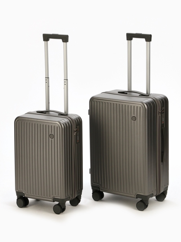 Чемодан 24 Чемодан 24", PС, 42*27*66, отд на молнии, код замок, 4 колеса, т. серый