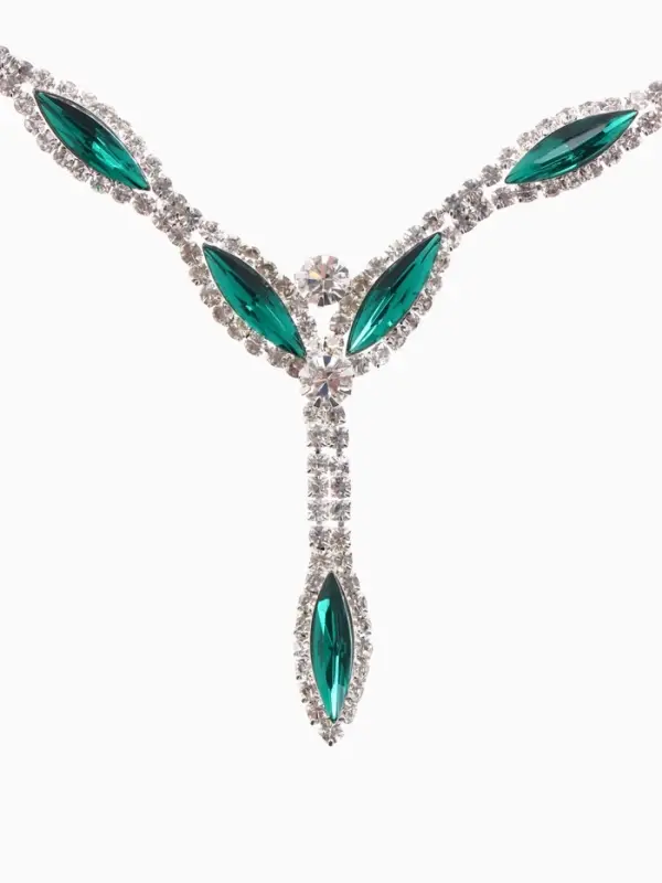 Набор 2 предмета: серьги, колье &laquo;Листопад&raquo;, тонкий ромб, зелёно-белый в серебре, 45 см