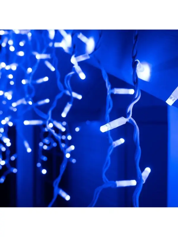 Гирлянда &laquo;Бахрома&raquo; 3&times;0.6 м, IP65, УМС, белая нить каучук, 108 LED, свечение синее, 220 В