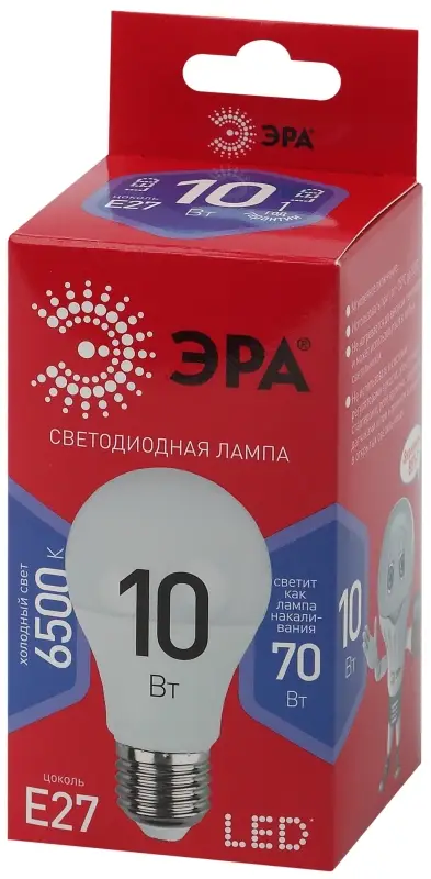 Лампа светодиодная LED 10 Вт 800Лм 6500К груша холодный E27 220-240В LED A60-10W-865-E27 Red Line