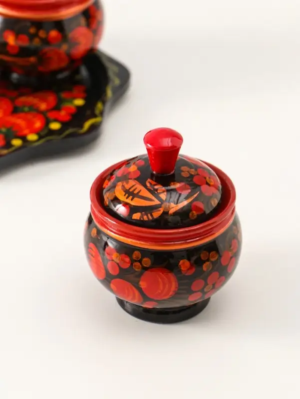 Набор для специй на подставке &laquo;Земляничка&raquo;, 15&times;15&times;6 см, дерево, хохлома