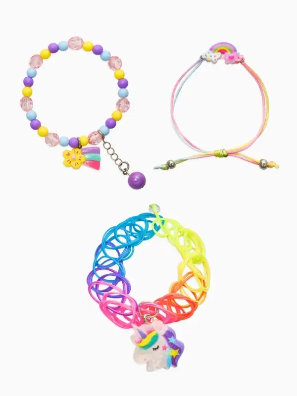 Браслет детский набор 3 шт. "Выбражулька" радуга, подвеска с бусиной, разноцветный