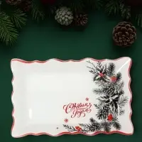Блюдо сервировочное прямоугольное Доляна &laquo;С новым годом&raquo;, 25&times;16.3&times;1.8 см, стекло, белое, красное