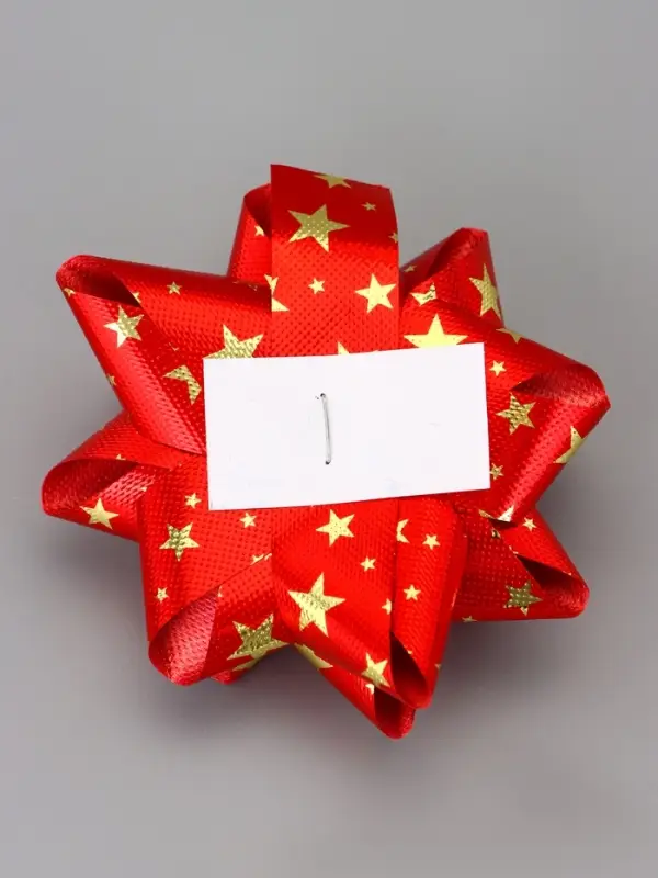 Подарочный Бант - звезда №7.5, металлик с рисунком, для упаковки подарков, набор 8 шт., МИКС