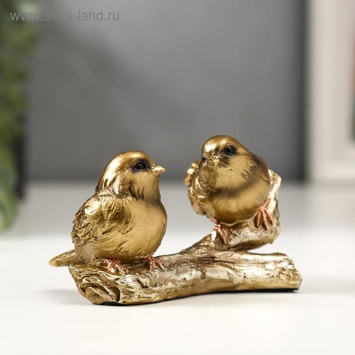 Сувенир полистоун Сувенир полистоун "Два золотых воробышка на ветке" 6,5х11х5,5 см
