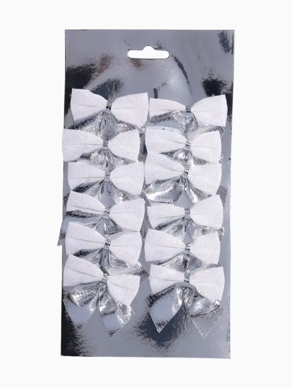 Ёлочные игрушки 12 шт. &laquo;Зимнее волшебство. Бант&raquo; пластик, 5.5&times;5 см, серебристо-белый