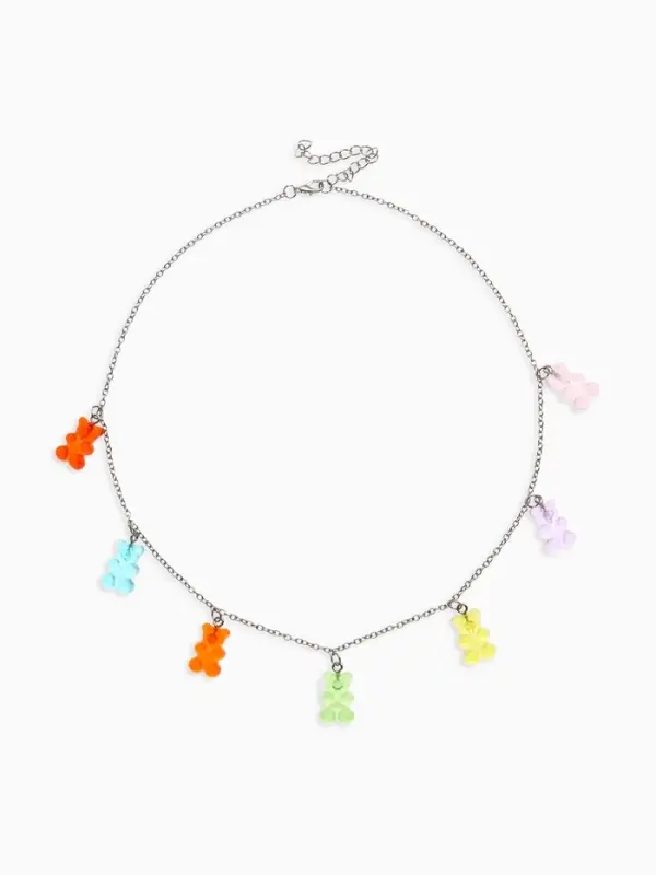 Колье &laquo;Мармеладный мишка&raquo;, компания, цветное в серебре, 50 см