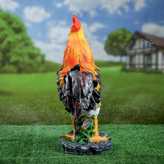 Садовая фигура из полистоуна «Петух на камне», 42×32×13 см