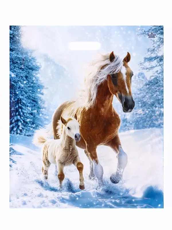 Пакет подарочный, новогодний «Дуэт», полиэтиленовый с вырубной ручкой, л 45×38 см, 60 мкм