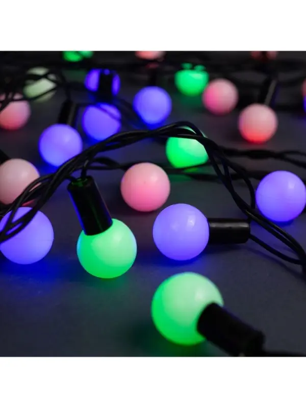 Гирлянда &laquo;Нить&raquo; 10 м с насадками &laquo;Шарики 2.5 см&raquo;, IP44, тёмная нить, 100 LED, свечение мульти (RG/RB), мигание, 220 В