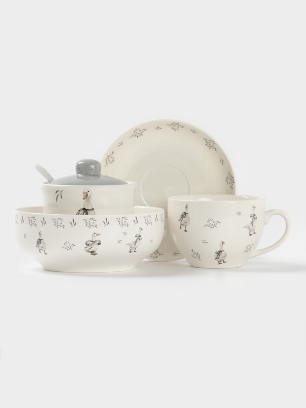 Чайная пара Доляна  Чайная пара Доляна "Гуси" цвет белый  чашка 250 мл, блюдце 15 см