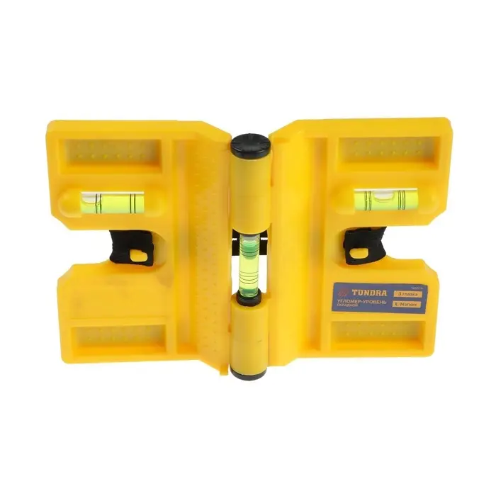 Уровень угловой магнитный ТУНДРА, складной, 3 глазка