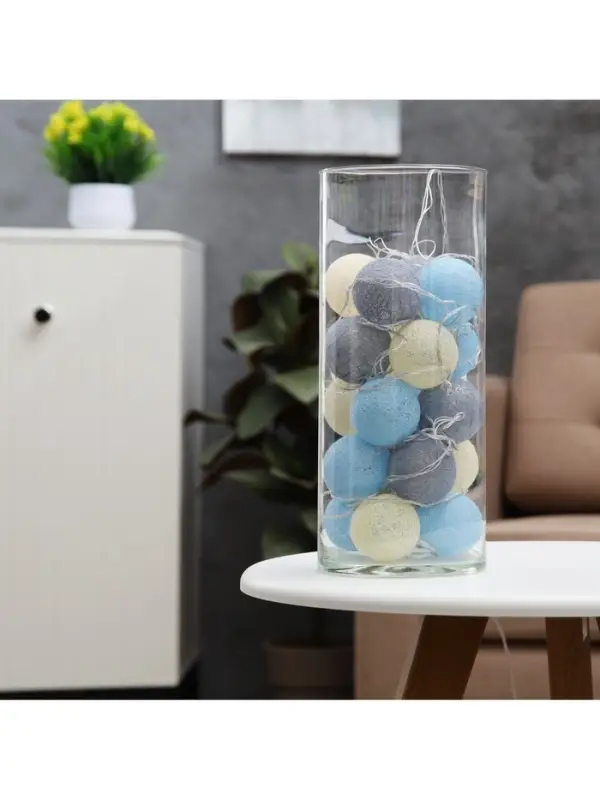 Гирлянда &laquo;Нить&raquo; 5 м с насадками &laquo;Клубки небесные&raquo;, IP20, прозрачная нить, 20 LED, свечение тёплое белое, 220 В