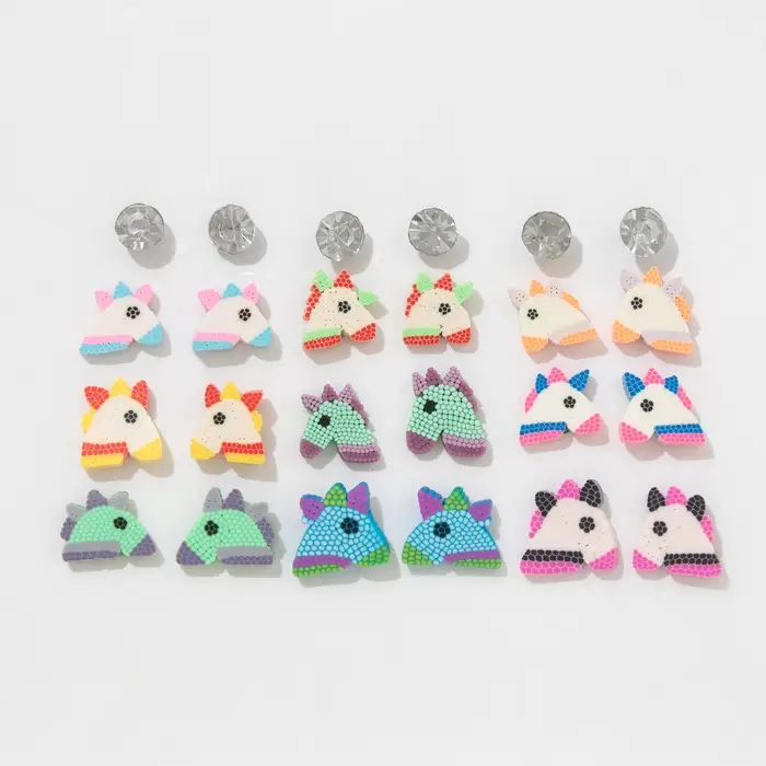 Серьги пусеты QF «Единороги милашки»,12 пар, цветные в серебре Серьги пусеты QF «Единороги милашки»,12 пар, цветные в серебре