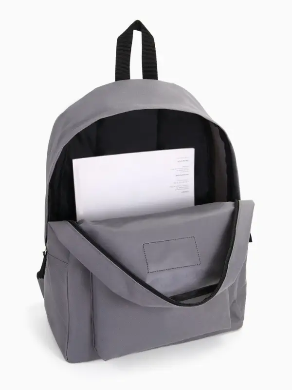 Рюкзак школьный на молнии, с карманом, однотонный, размер 30&times;14&times;41 см, серый