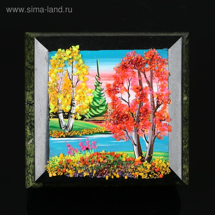 Шкатулка с пейзажем Шкатулка с пейзажем "Осень", каменная крошка, змеевик МИКС