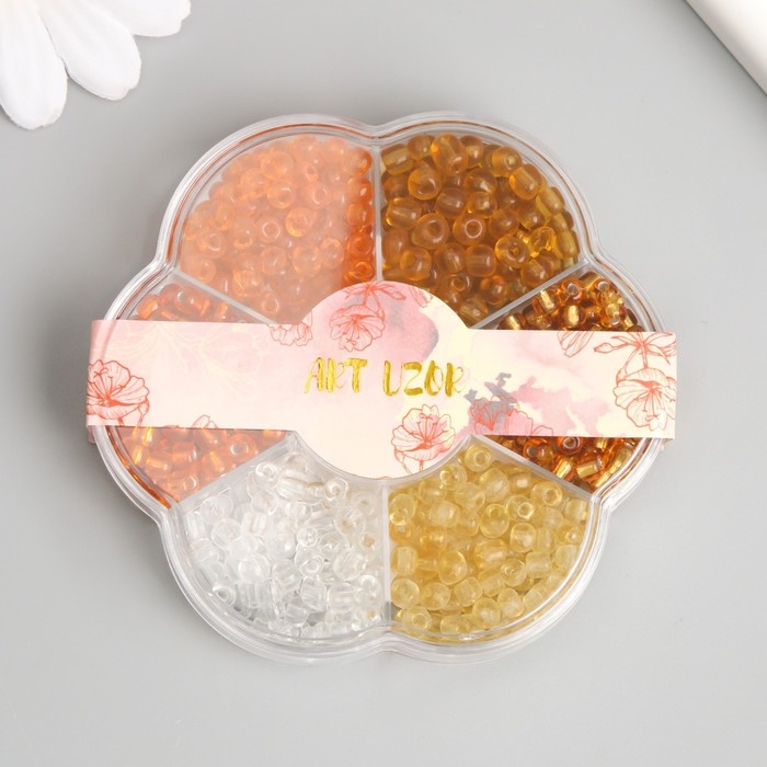 Бисер стекло 6/0 в цветке  Бисер стекло 6/0 в цветке "Земля" цветной прозрачный 7 цветов х 8  гр 8,2х8,2х2 см