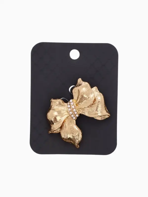 Брошь &laquo;Бант&raquo;, с жемчужной лентой, белая в золоте