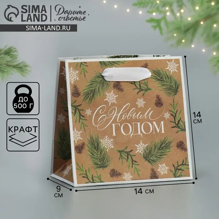 Пакет подарочный новогодний крафтовый квадратный «Сказка», 14 х 14 х 9 см Пакет подарочный новогодний крафтовый квадратный «Сказка», 14 х 14 х 9 см