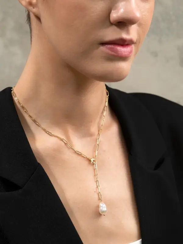 Цепь с подвеской &laquo;Жемчужина&raquo;, вытянутое звено, L=45 см, белая в золоте