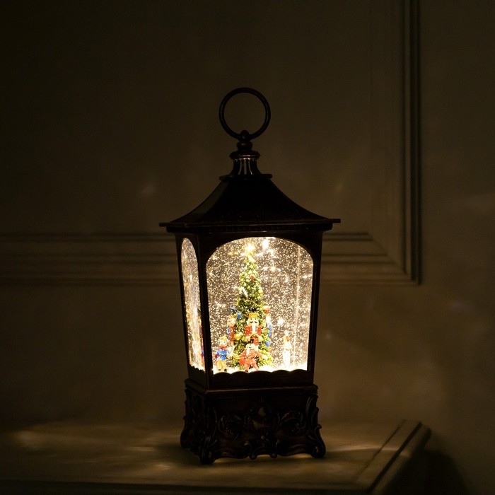 Светодиодная фигура «Фонарь с щелкунчиком» 13.5 × 28.5 × 13.5 см, пластик, батарейки ААх3 (не в комплекте), USB, свечение тёплое белое