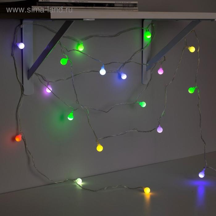 Гирлянда &laquo;Нить&raquo; 5 м с насадками &laquo;Шарики белые&raquo;, IP20, прозрачная нить, 20 LED, свечение мульти (RG/RB), мигание, 220 В