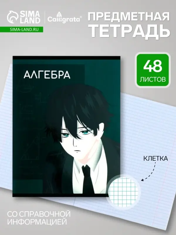Предметная тетрадь по алгебре Calligrata TOP &laquo;Аниме&raquo;, 48 листов, в клетку, со справочным материалом, обложка из мелованного картона
