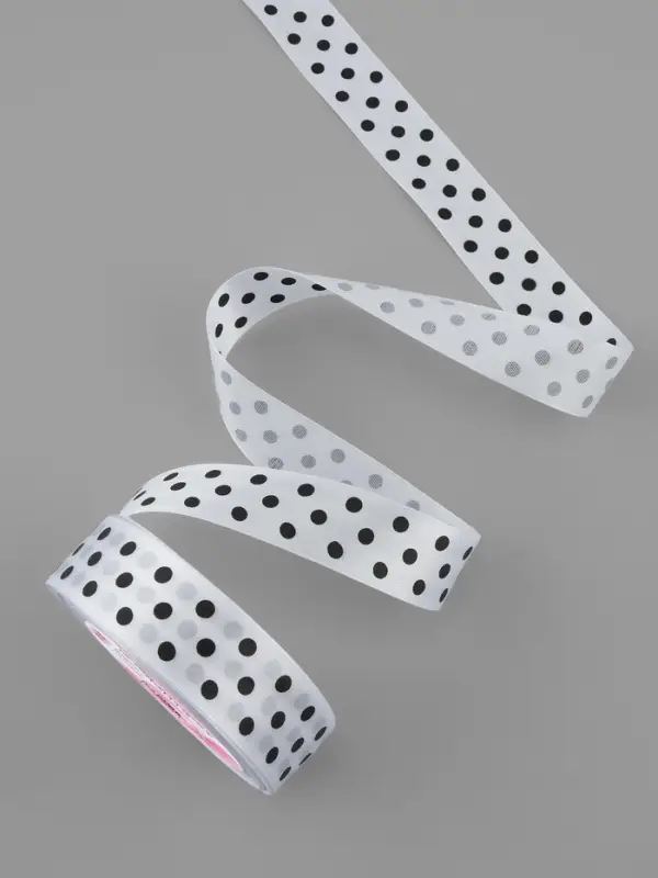 Лента атласная &laquo;Горох&raquo;, 25 мм, 23&plusmn;1 м, белая №001