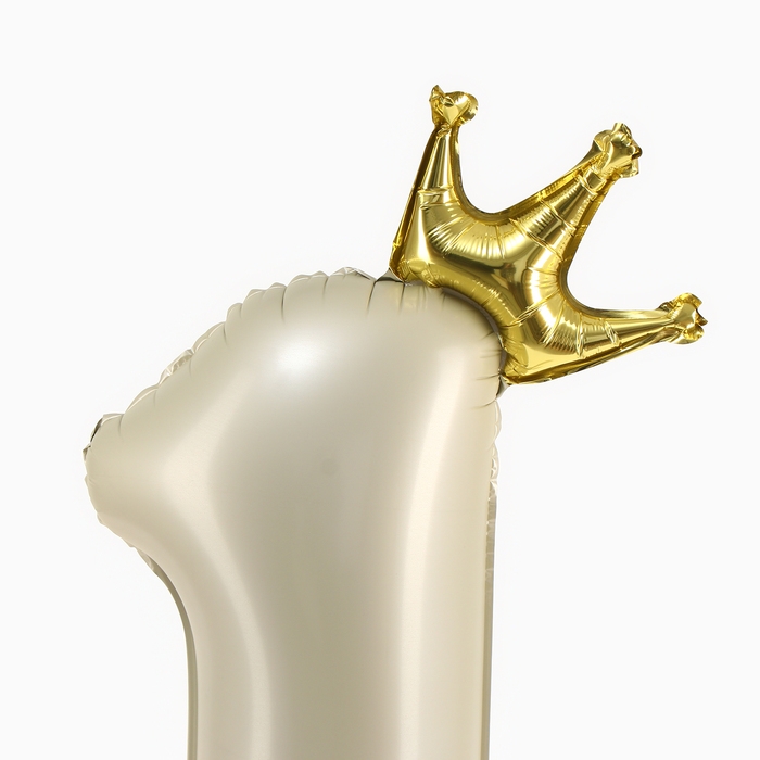 Шар фольгированный 42" &laquo;Цифра 1 с короной&raquo; на подставке, цвет взбитые сливки