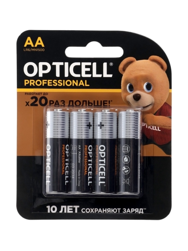 Батарейка алкалиновая OPTICELL PROFESSIONAL, AA, LR06-4BL, 1.5В, блистер, 4 шт Батарейка алкалиновая OPTICELL PROFESSIONAL, AA, LR06-4BL, 1.5В, блистер, 4 шт
