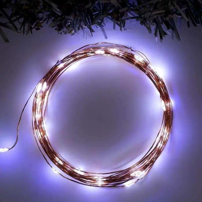 Гирлянда &laquo;Нить&raquo; 5 м роса, IP20, медная нить, 50 LED, 2 режима, батарейки AAх3 (нет в комплекте), свечение белое