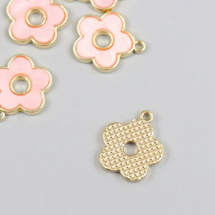 Декор для творчества металл, акрил "Розовый цветочек" золото 0,2х1,6х1,7 см