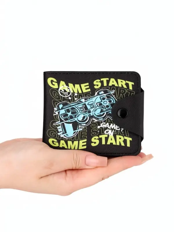 Кошелёк детский маленький Game, 2 отделения, на кнопке, 11&times;1&times;9.5 см, чёрный