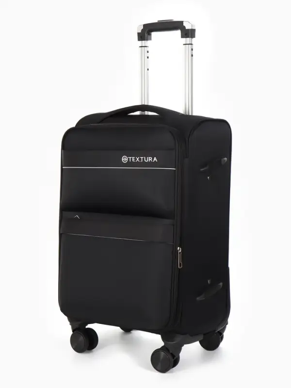 Чемодан 20",Текст,36*25*58,отд на молнии,2 нар/карм, увелич,код замок,4 колеса, черный