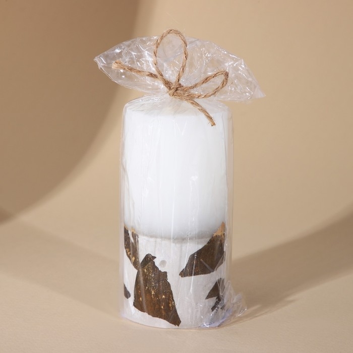 Свеча интерьерная, белая с бетоном и поталью, столбик, 10 х 5 см Свеча интерьерная, белая с бетоном и поталью, столбик, 10 х 5 см