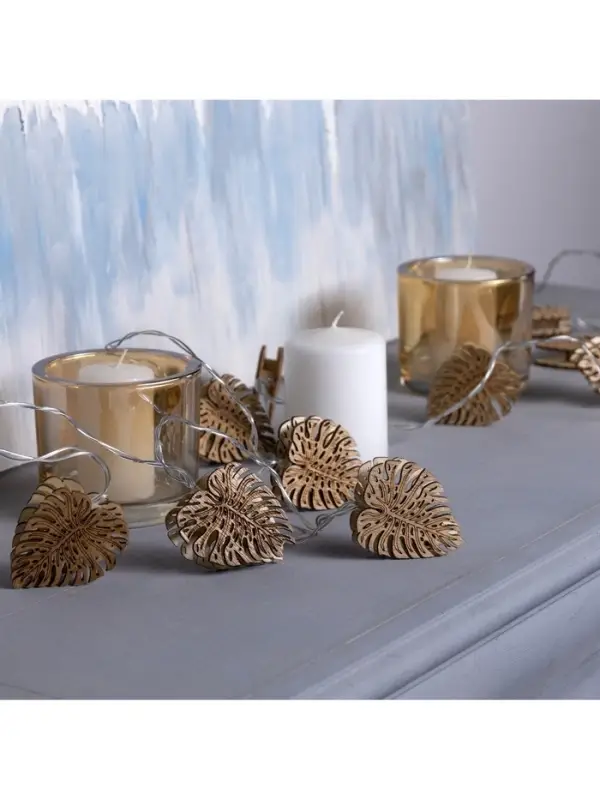 Гирлянда &laquo;Нить&raquo; 2.5 м с насадками &laquo;Листочек&raquo;, IP20, прозрачная нить, 10 LED, от батареек АА&times;2, свечение тёплое белое